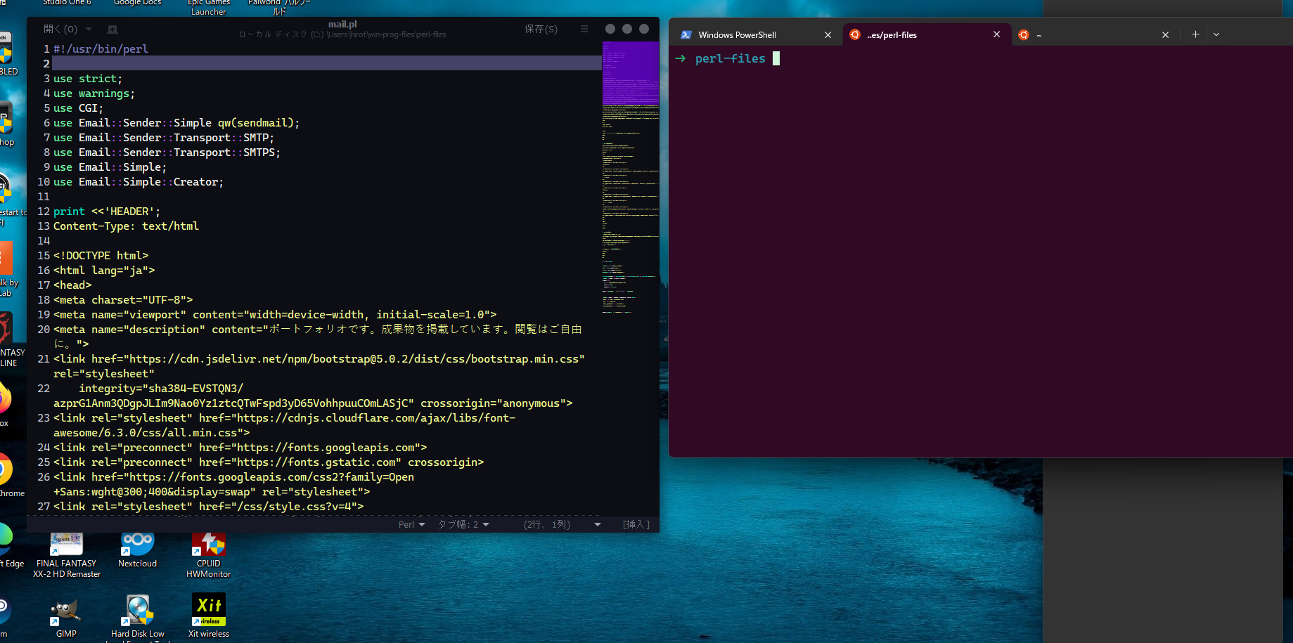 カスタマイズしたテキストエディタでコーディングしてる画像です。